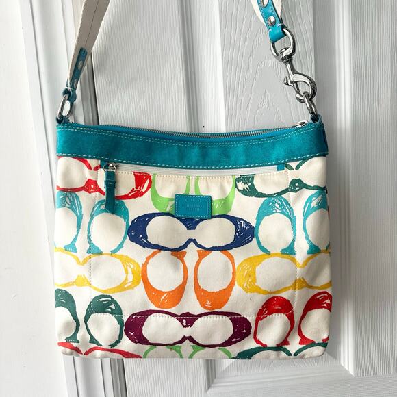 Coach Signature Multicolored Rainbow Scribble Cargo Double Pocket Crossbody Bag - Picture 8 of 12